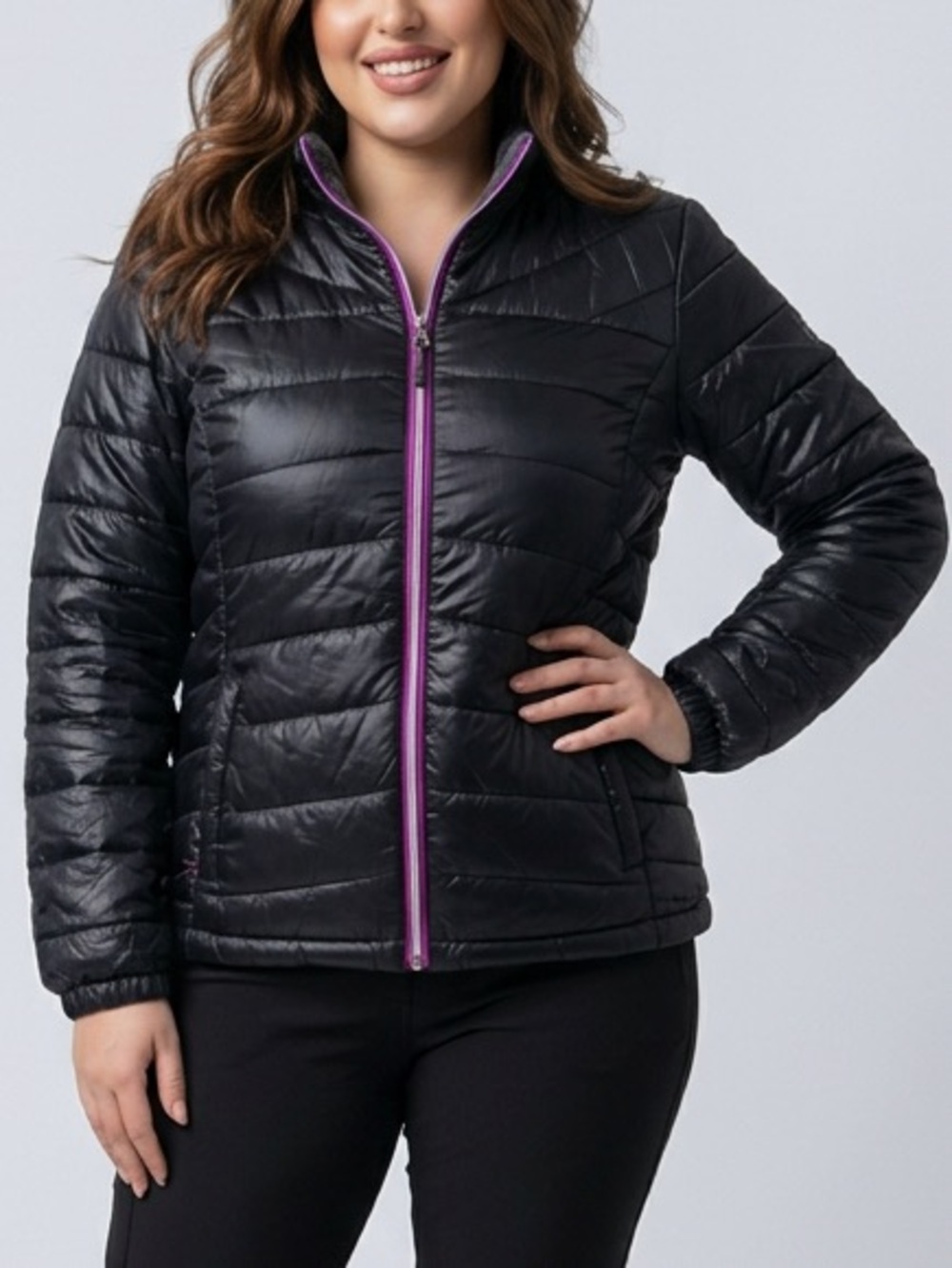 Free Country Black Purple Reversible PufferJacket Windbreaker Plus Size 2X